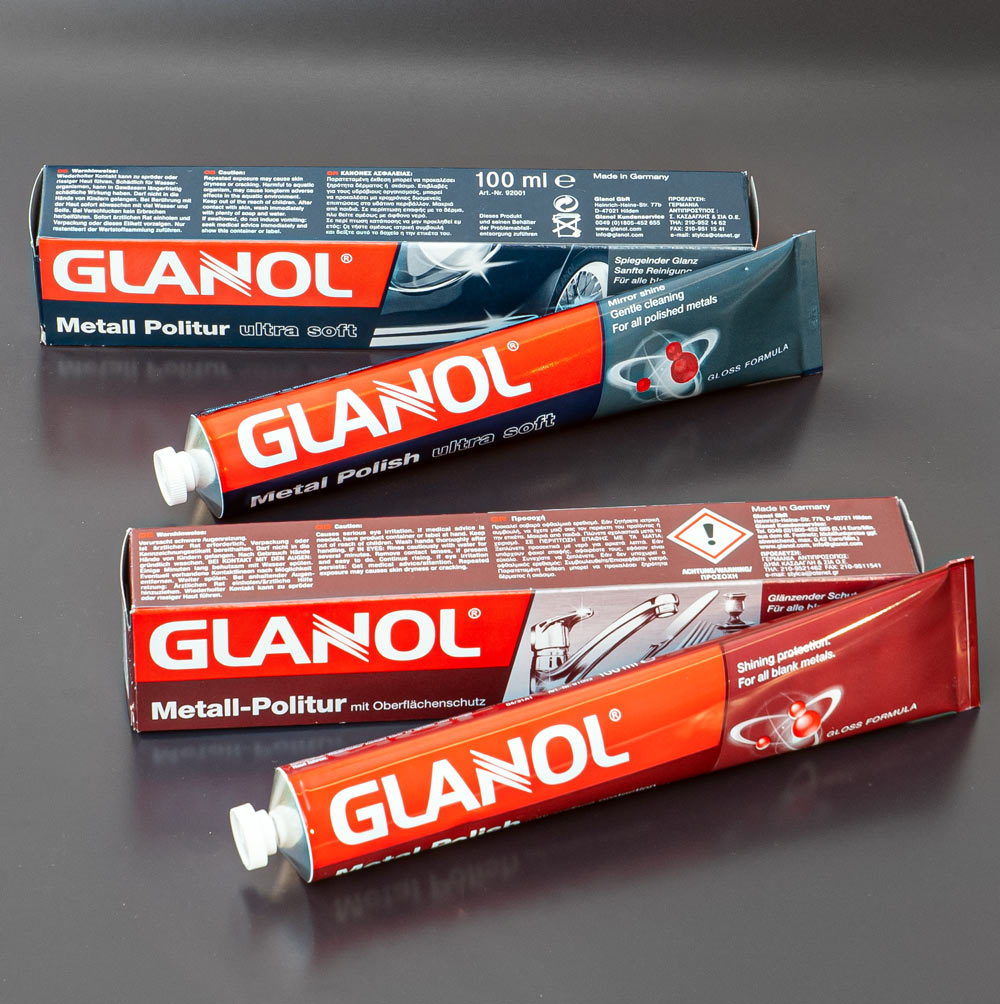 GLANOL ® Kombi‑Pack (1x Metallpolitur + 1x Metallpolitur ultra‑soft)