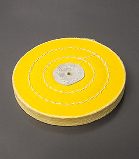 Polierschwabbel, feiner&nbsp;Baumwollstoff, gelb, getränkt, gesteppt, 125&nbsp;mm&nbsp;Ø